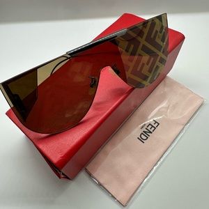 Fendi FF- Sunglasses Women's Dark Ruthenium/Gold-Brown Decor